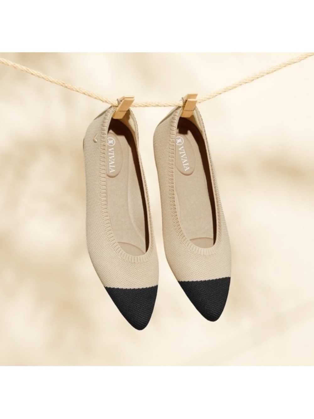 Vivaia Aria 5 Almond/Black Pointed Toe Ballet Flats Size 42 - Picture 6 of 16